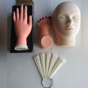 Practice Mannequin Set for Makeup Eyelashes Nails (Head,foot, Hand, nail Sticks)